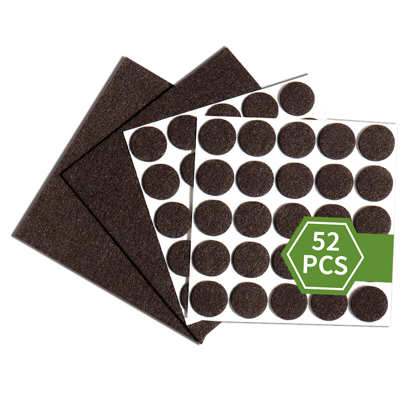 50 Pieces of Ordinary Brown Felt Pads and 2 Pieces of 15*15cm Furniture Felt Pad Set for Hardware and Wood Floor Protectors, Non-Slip Chair Leg Pads, Self-Adhesive Chair Legs in Various Sizes