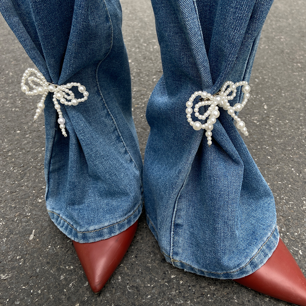 Ingemark 1 Pair Boho Imitation Pearls Bow Anklets Chain Women Exquisite Elegant High Heels Sandal Ankle Chain Fashion Jewelry