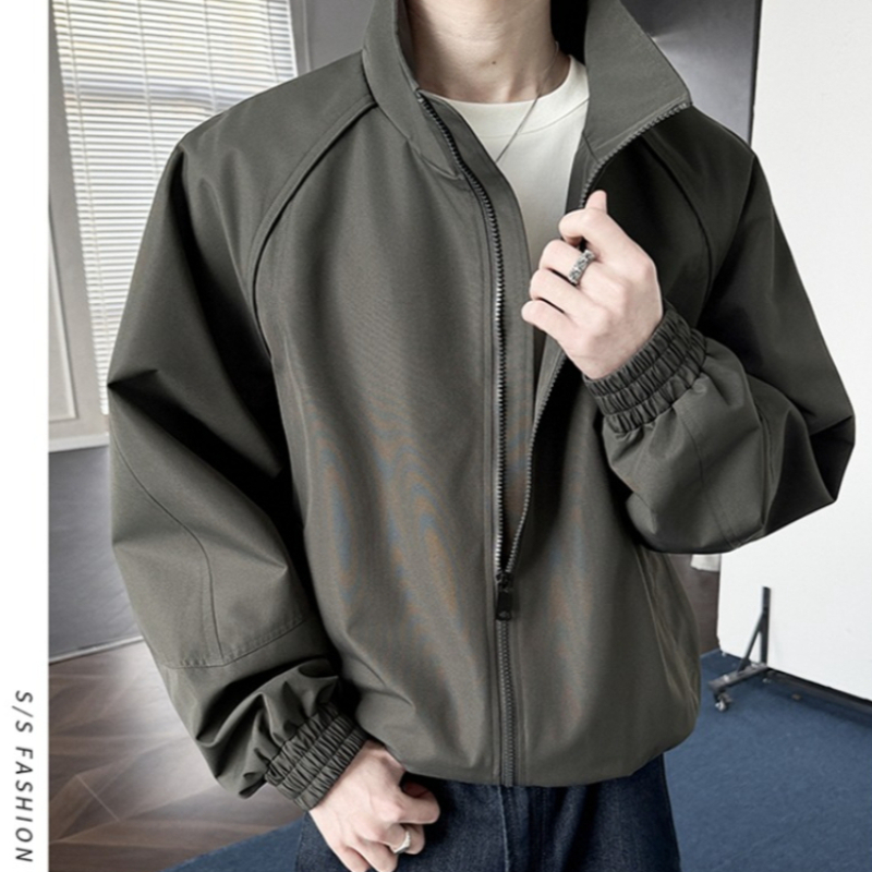 Men's Short Bomber Jacket Spring Autumn Casual Lightweight Jackets for Men Sports Windbreaker Zip Up Coat High Street Clothing