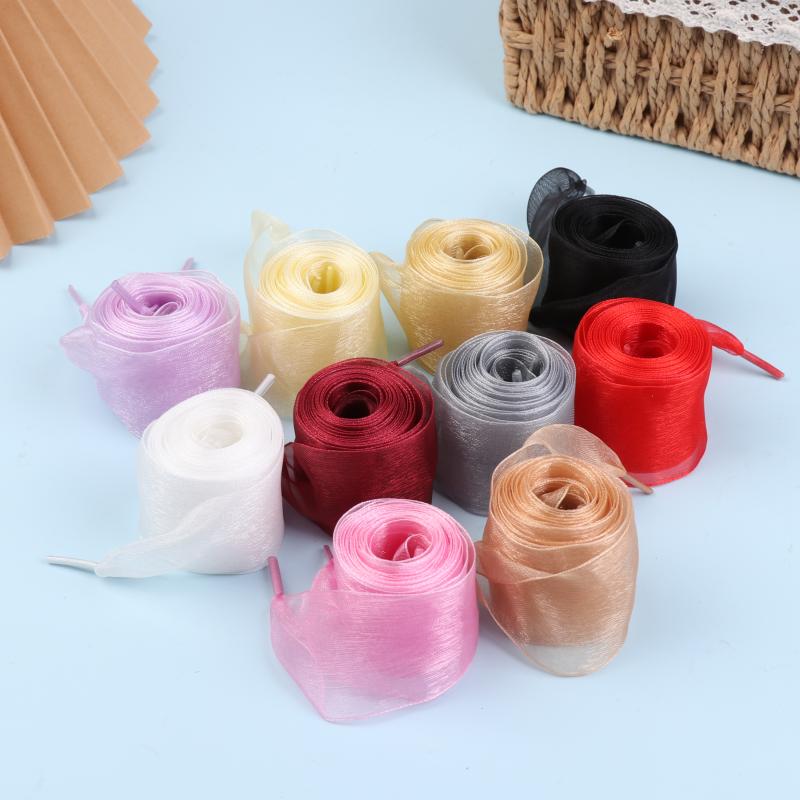 Shoelaces Shoe strings 1pair 4cm 160cm Wide Organza Woman Bow Flat Silk Satin Ribbon Canvas Sneakers Sport Shoes