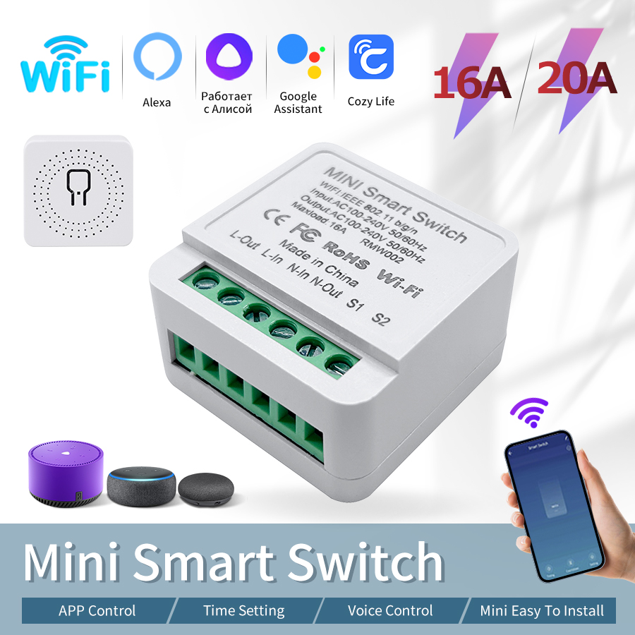 100-240V Wifi Switch Module Tuya Smart Life 1/2 Gang Light Switch Remote Automatic Relay Breaker for Alexa Yandex 16A lightify