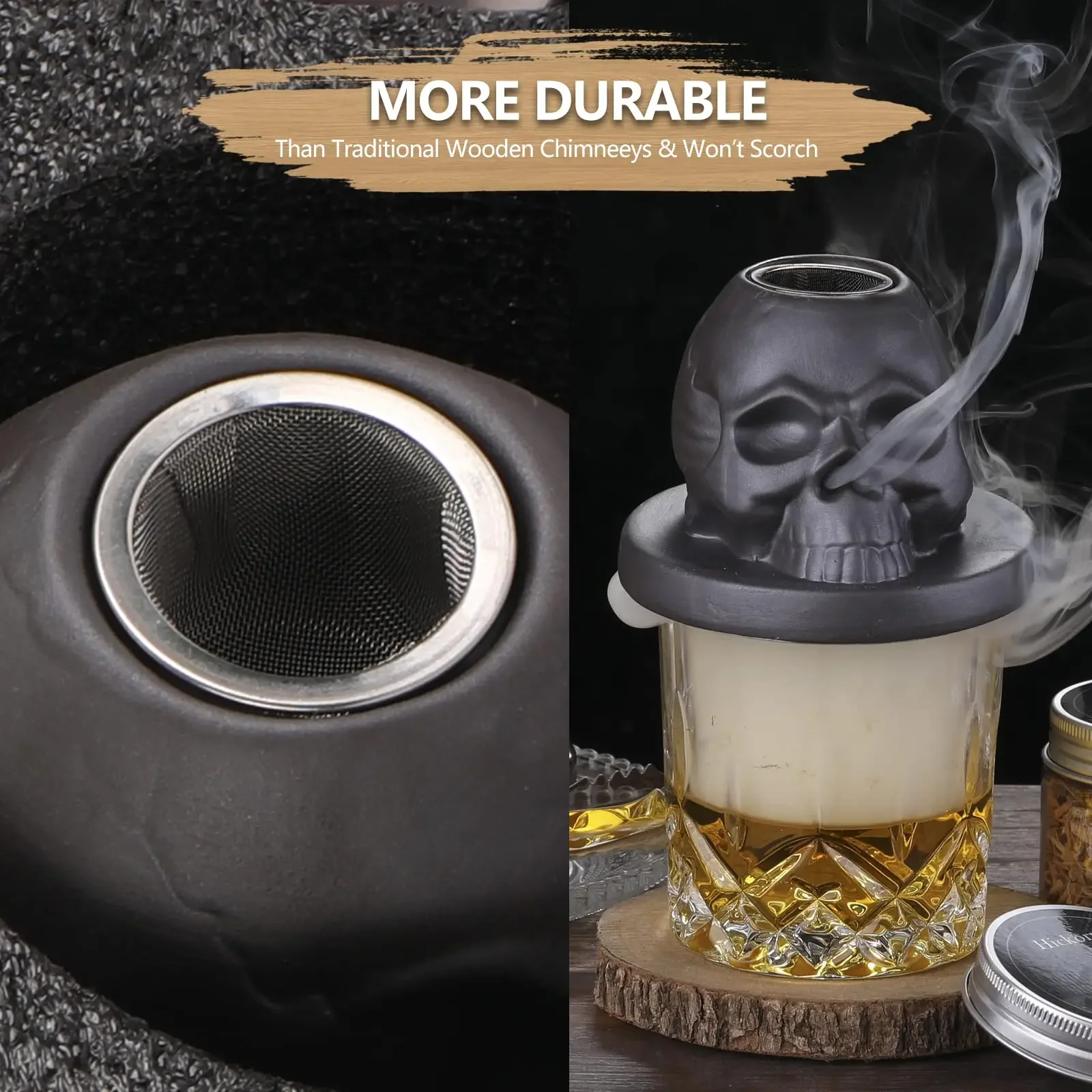 Ceramic Skull Cocktail Smoker Kit Old Fashioned Infuser With 4 Flavored Wood Chips Bar Tool For Men Dad