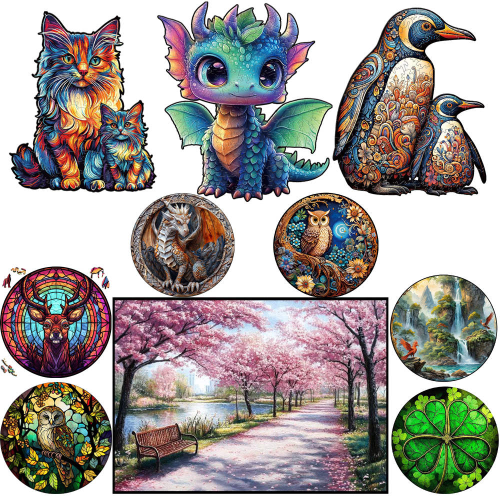 Lovely Dragon Penguin Wooden Animal Puzzles Fantasy Creatures for Decoration Unique Art Jigsaw Decompression Toy for Kids