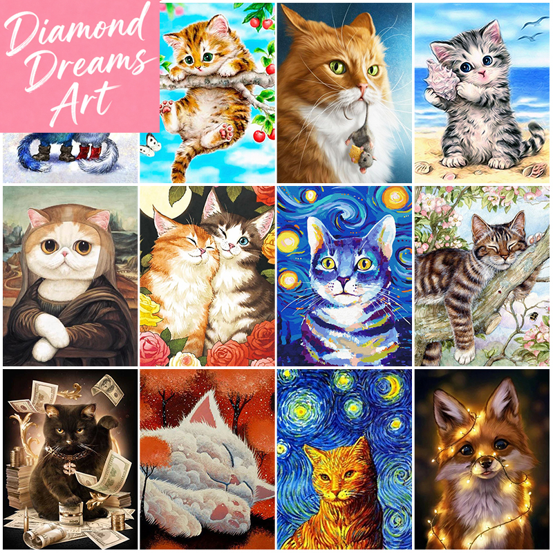 Frameless 1pc,Cute Cartoon Cat 5D DIY Diamond Painting Embroidery Full Square Round Diamond Rhinestone Mosaic Cross Stitch Art D