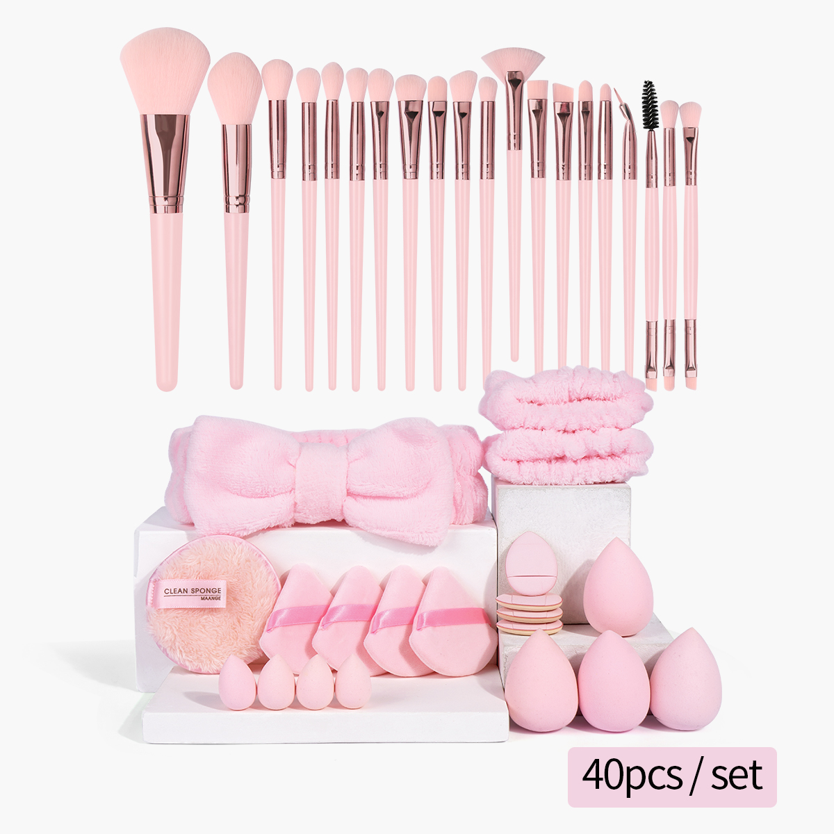MAANGE 40pcs Professional Makeup Set 20 Makeup Brushes 17 Powder Puff Headband Foundation Eyeshadow Brush Travel