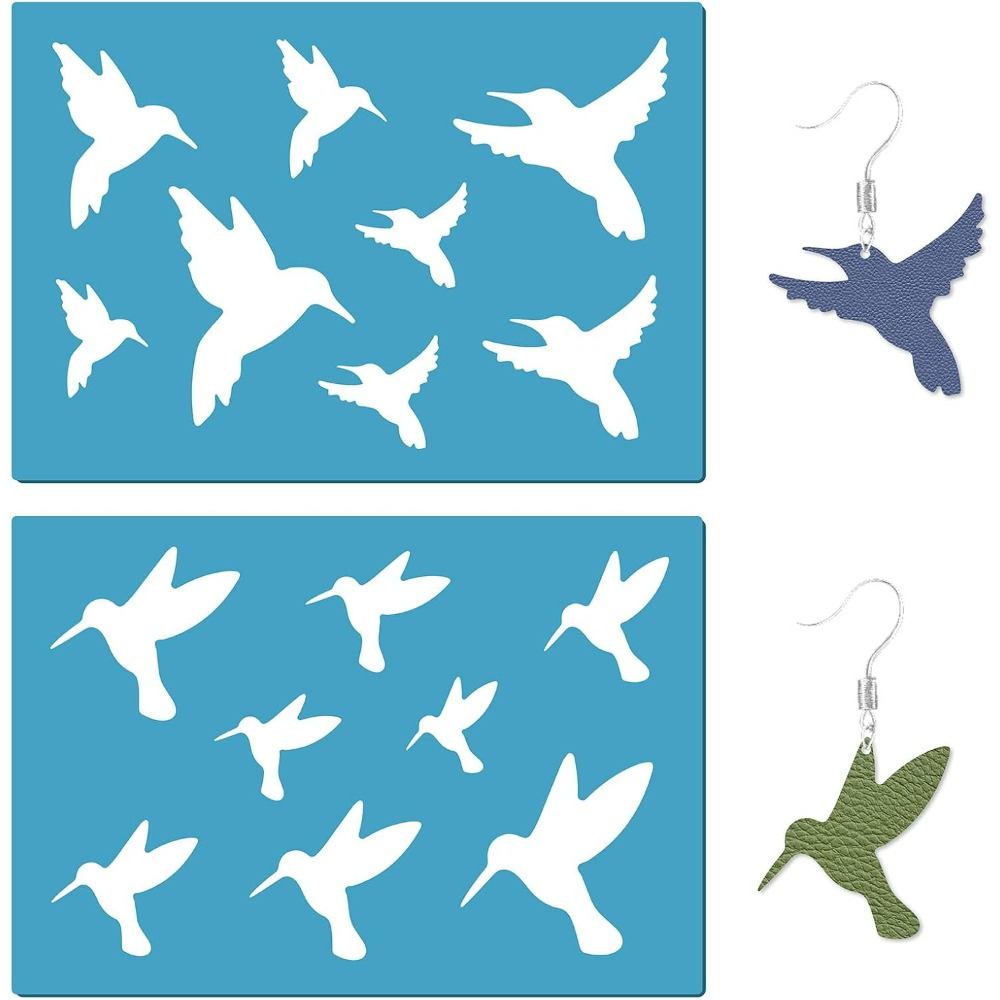 2 Styles Hummingbird Template Reusable Acrylic Flying Bird Silhouette Sign Stencils Animal Jewelry Shape Earrings Making