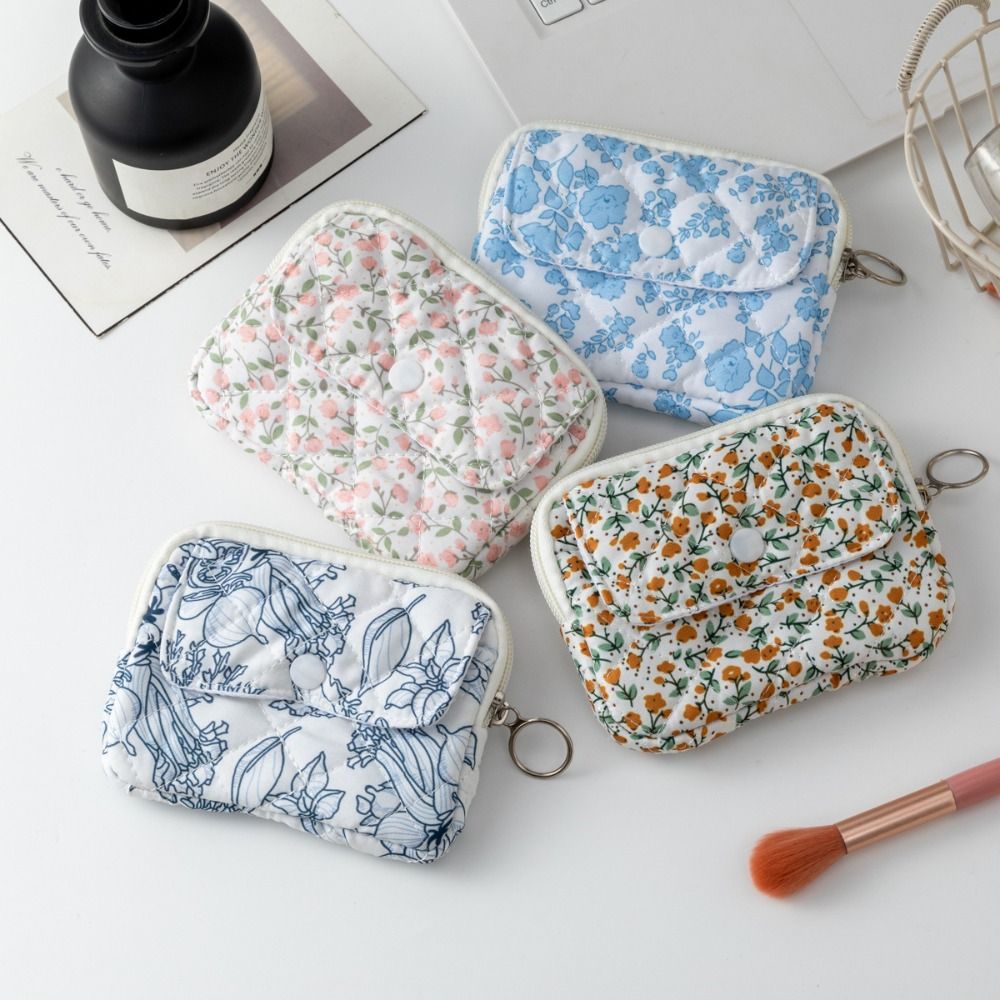 New Cartoon Floral Coin Purse Bow Print Large Capacity Headphone Bag Wallet
