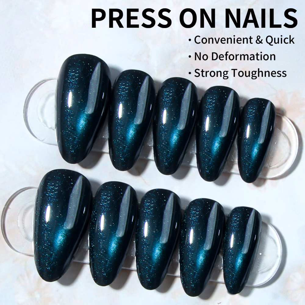 24pcs/Set Y2K Aesthetic Blood-red Crystal Cat Eye Press on Nails Long almond Red Cat Eye Acrylic False Nails ,contain 1pcs Jelly