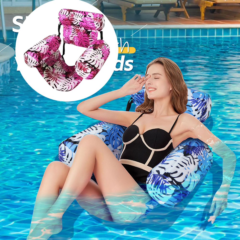 Portable Foldable Inflatable Water Hammock, Comfortable Pool Lounge Chair, Heavy-Duty Floating Recliner Bed for Adults Swimming