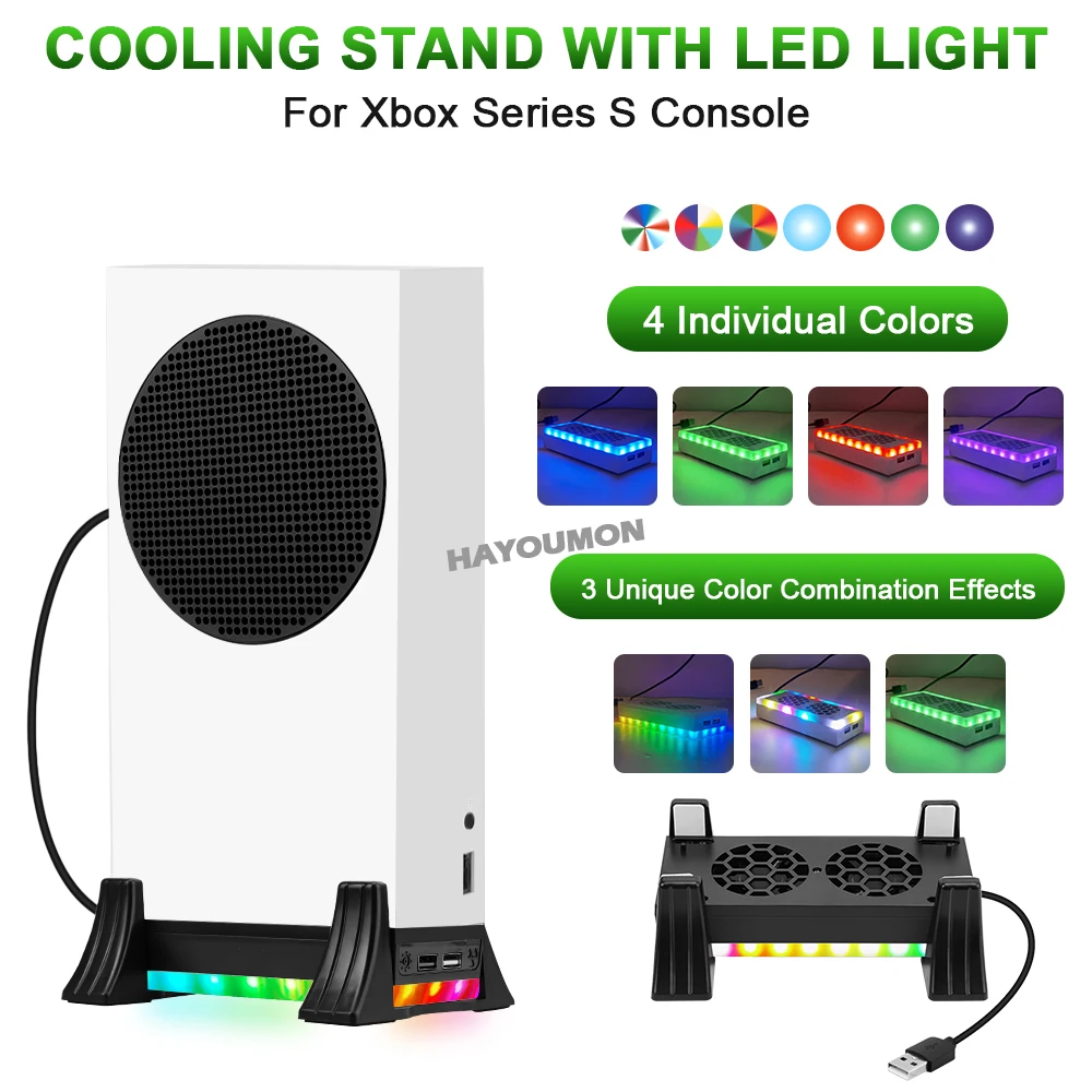 Cooling Vertical Stand 3 Gear Cooler Fan Base with Atmosphere Colorful LED Light Heat Dissipation Dock for Xbox Series S Console