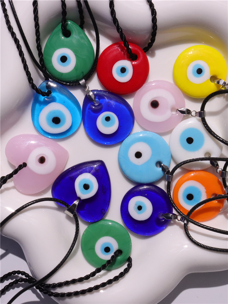 Water Droplet Heart Star Round Glass Colorful Evil Eye Pendant Necklace for Women Men Party Couple Jewelry 2023 NEW