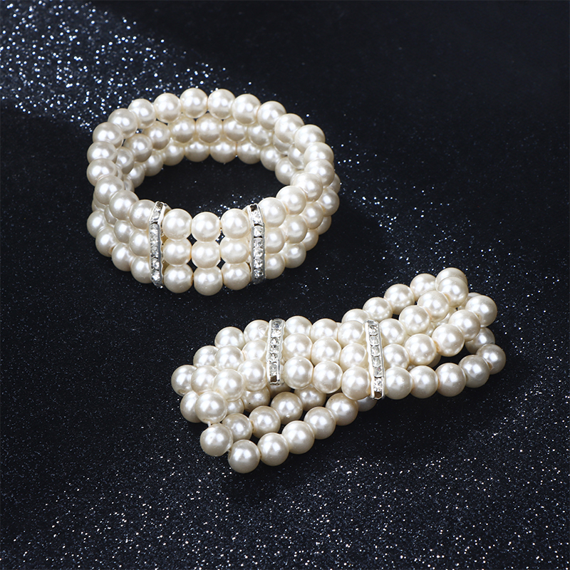 1pc 3 Rows Pearl Rhinestone Bracelet Elasticity Bracelet Simulated Pearl Multilayer Beaded Bangles Women Jewelry