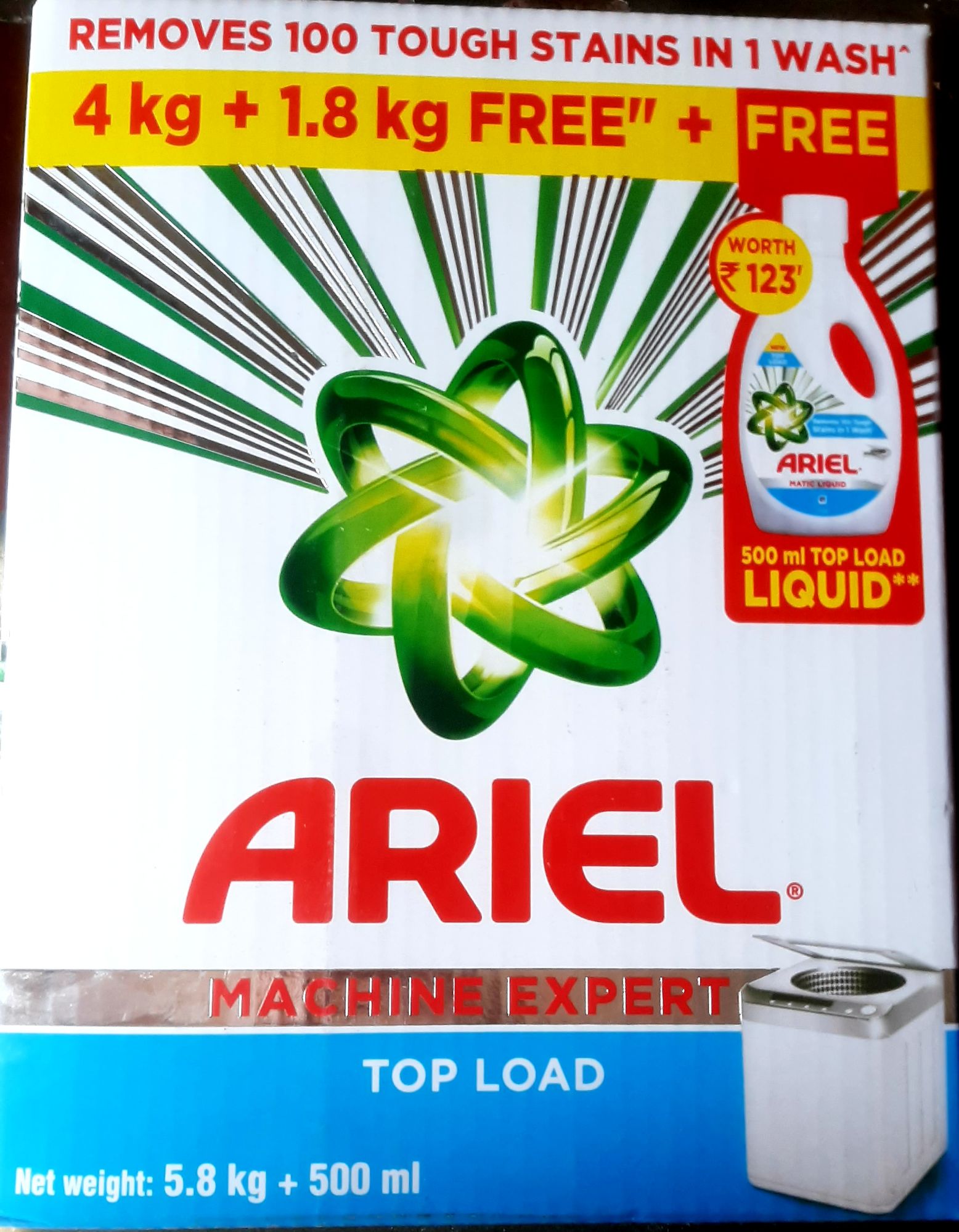 Ariel Matic Front Load Detergent Powder ( 4kg + 1.8kg + 500ml Free )
