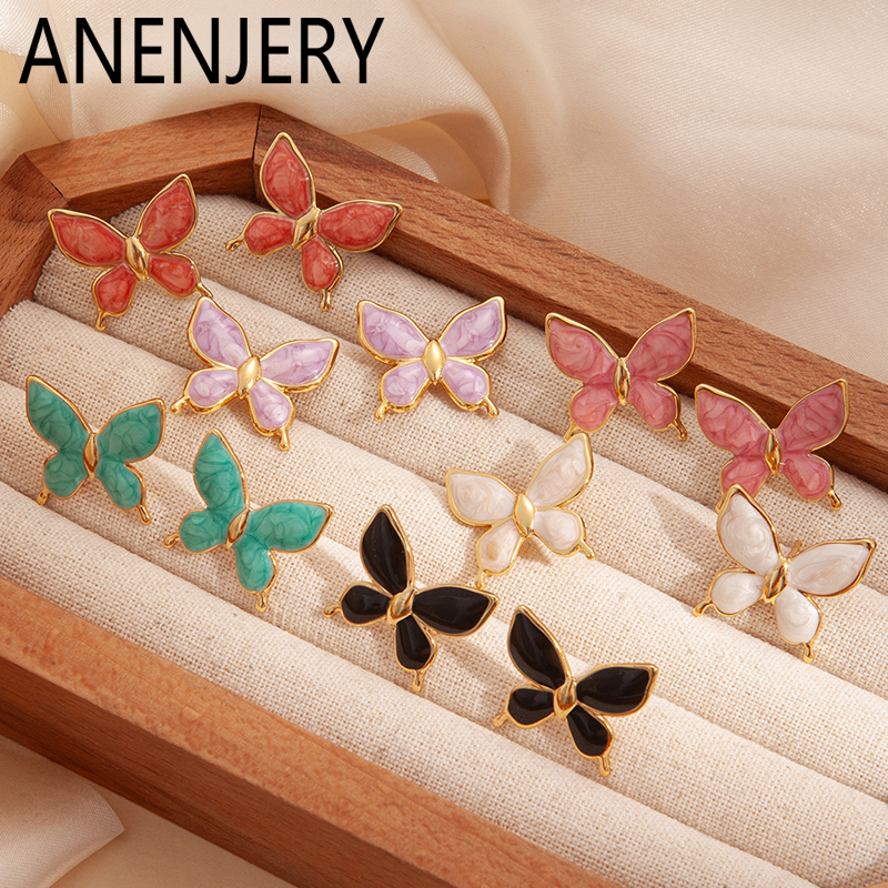 ANENJERY 316L Stainless Steel Colorful Butterfly Earrings For Women Girls Elegant Delicate Gorgeous Jewelry s Wholesale