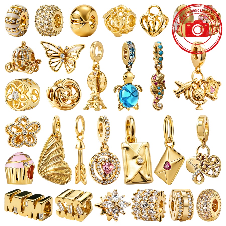 2026 DIY Fashion Jewelry Sparkling Golden Seahorse Sea Turtle Hearts Clip Flowers Charms Beads Fit Original Snake Bracelets