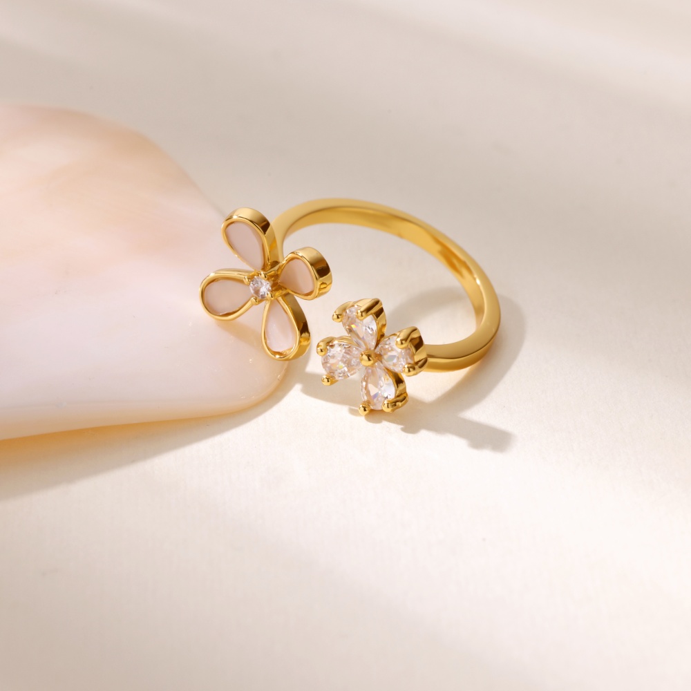 New ins Cute Colorful Zircon Flower Ring For Women Girl Fashion Vintage Zircon Adjustable Rings Jewelry Gift