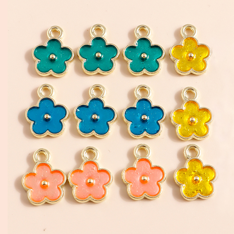 9*12mm 10pcs/lot Enamel Cartoon Plant Mini Flowers Charms Pendants Fit Earring Bracelet DIY Jewelry Making Accessories