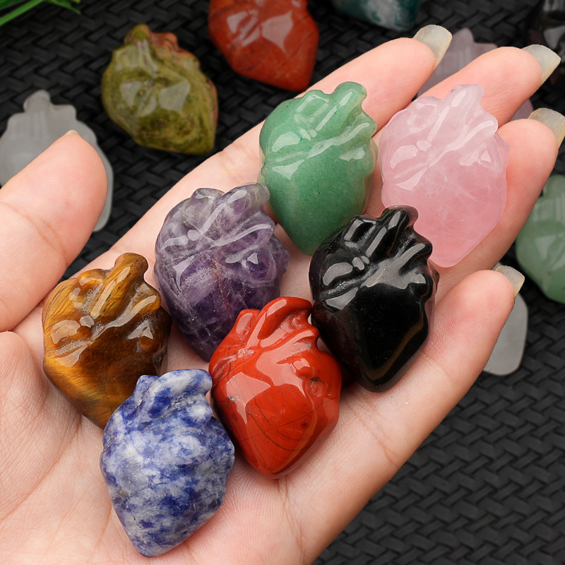 1pc Mini Heart Model Statue Natural Stone Amethyst Opal Tiger Eye Love Decor