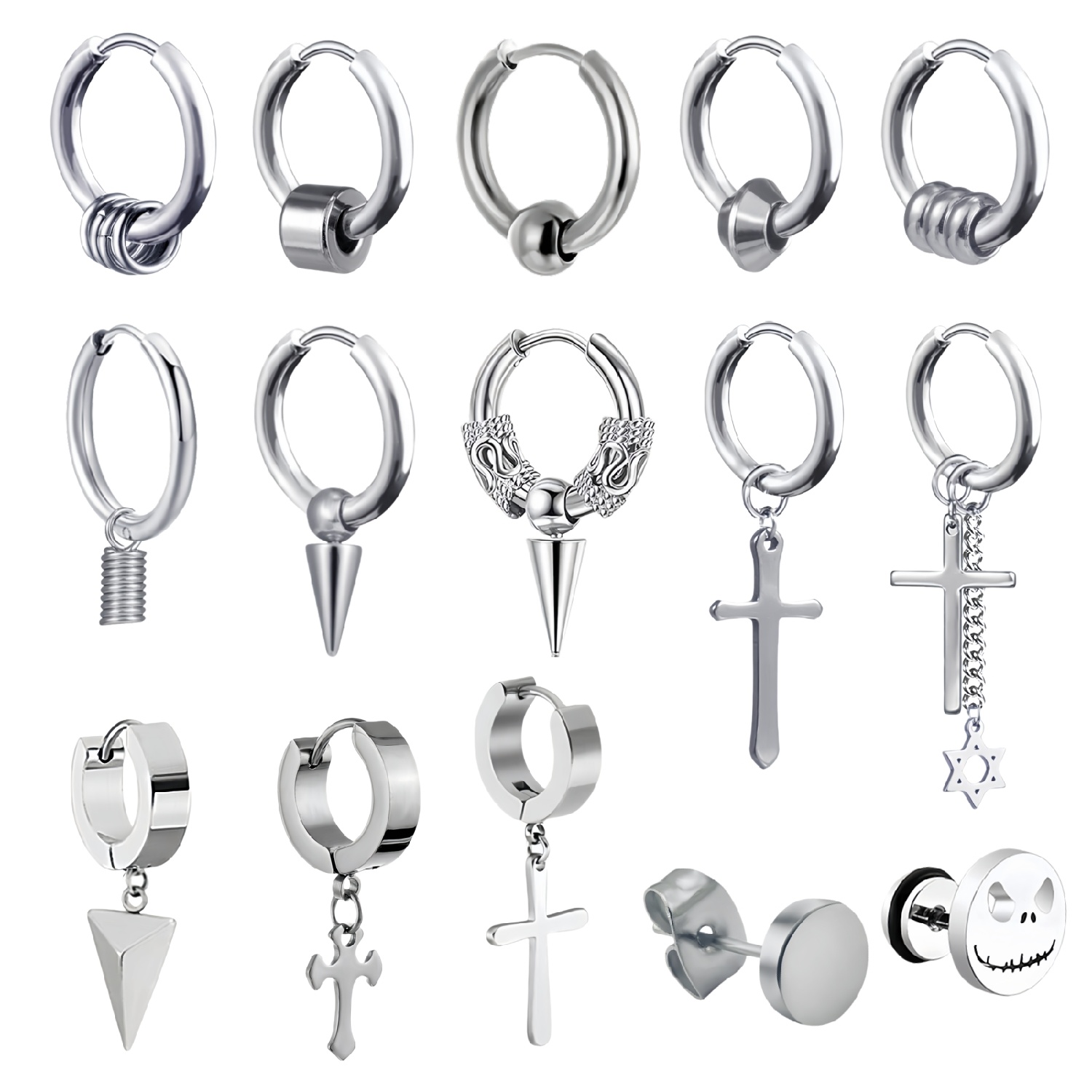 1 Pair Crosses Star Geometric Vintage Stainless Steel Round Small Hoop Earrings for Man Woman Teens Jewelry Y2k Accessories
