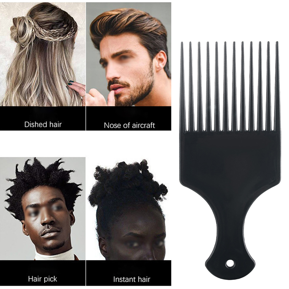 Black Insert Afro Hair Comb Plastic Wide Teeth Pick Hair Fork Comb Salon Professional African Styling Hairdressing Tool Men
