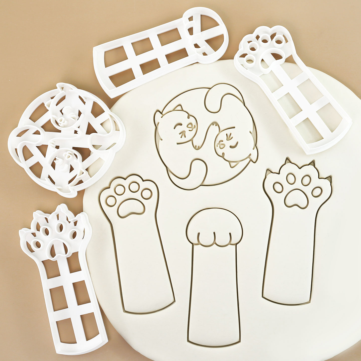 4 Pcs Cute Cat Paw Cookie Cutters 3D Kitty Cookie Molds for Cat Birthday Party, Gifts for Thanksgiving & Christmas