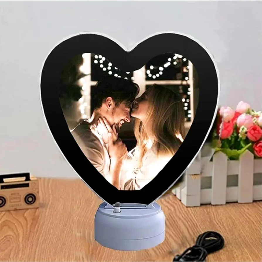 Magic Mirror Heart Shape with LED Lighted Magic Mirror Photo Frame for Special Moments Like Birthday, Anniversary, Valentines Day