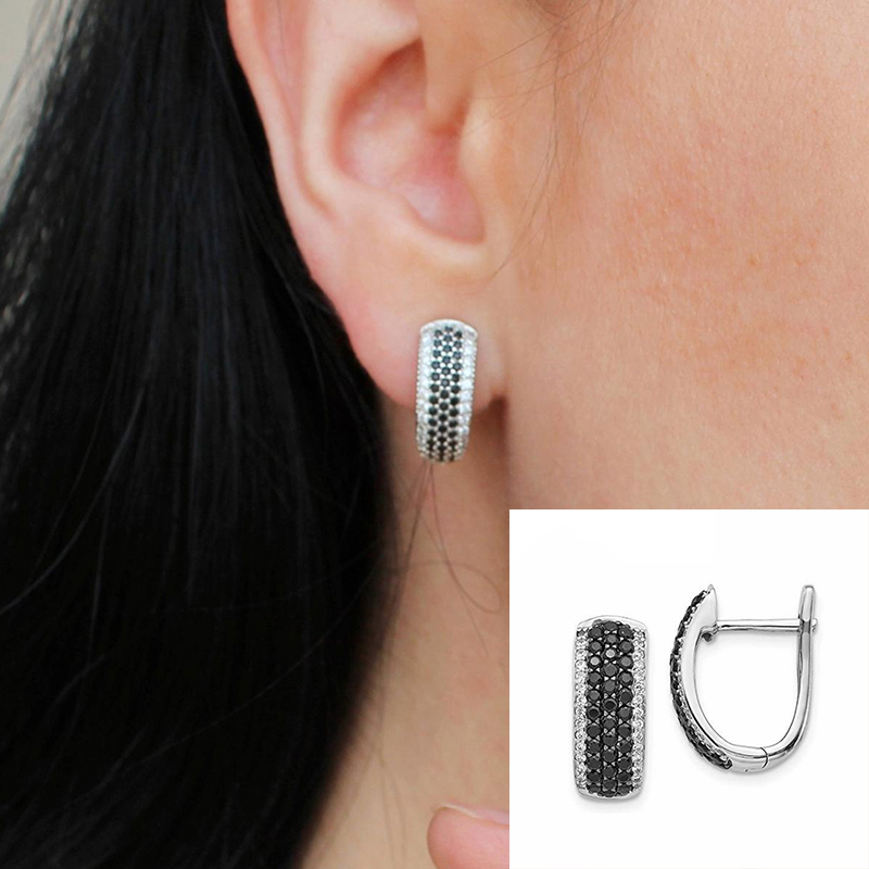 Luxury Rectangle U Shaped White Red Zircon Hoop Earrings For Women Silver Color Female Ear Buckle Wedding Party Jewelry s