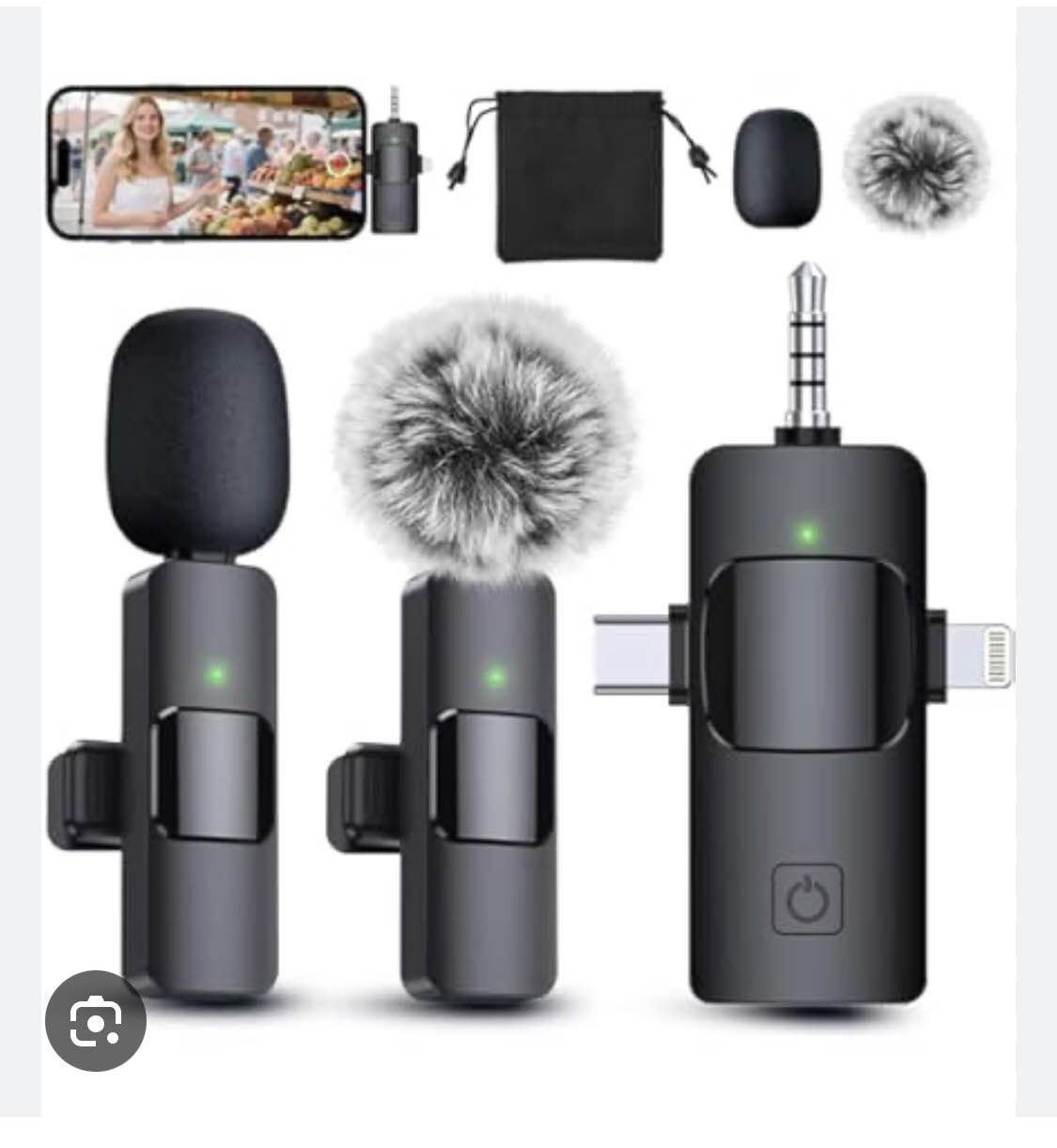 3 in 1 Wireless Microphone for iPhone, Android, Camera, USB-C Microphone, Wireless Lavalier Microphone, Mini Microphone, Noise Canceling Lapel Mic for Interview Video Podcast Vlog YouTube