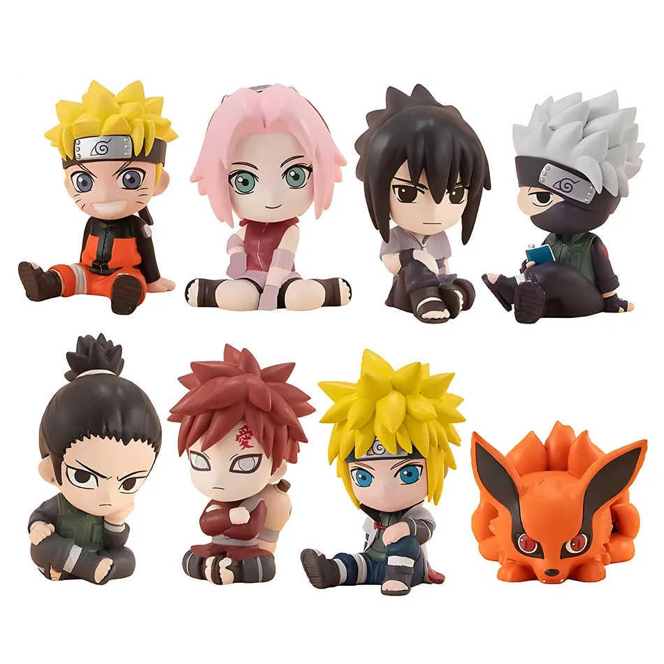 8pcs Set Naruto Anime Figure Kakashi Sasuke Uchiha Itachi Naruto Uzumaki Haruno Sakura Q Version PVC Model Kids Holiday
