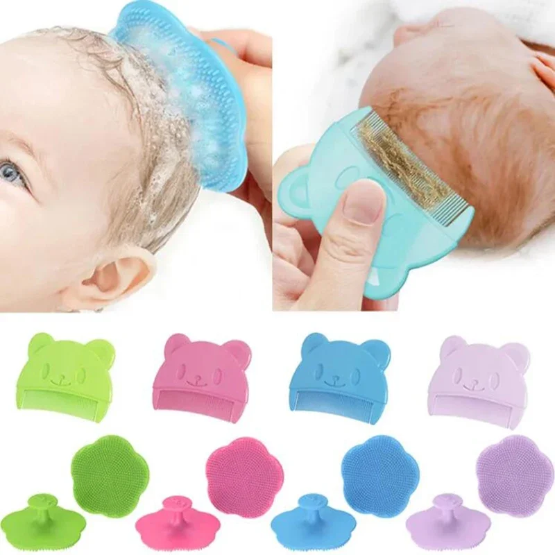 Newborn hair cleaning baby shower soft comb with silicone head massager unisex gentle scalp care accessory