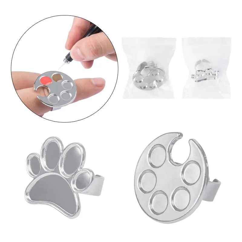 1Pc Mini Nail Art Color Palette Cute Round/Footprint Design Finger Ring Mixing UV Gel Polish Painting Plate Manicure Tools