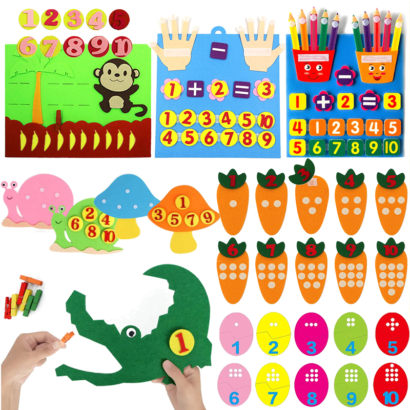 Children Non-woven Arithmetic Puzzle Felt Montessori Educational Toys Handmade Crafts for Boys Girls Preschool Woven Strips TMZ