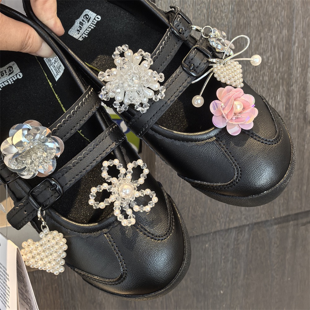 1PCS NEW Clips Removable Charm for Mary Jane Sneakers Ballet Style Pearl Bow Heart Shoe Flat Shoes Decorative Accessory