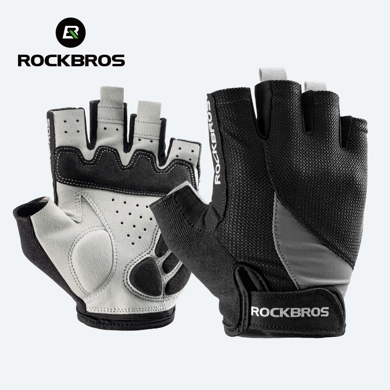 ROCKBROS S099 Cycling Gloves For Men Women Road Bike Bicycle Sponge Pad Half Finger Glove Shockproof L size Grey