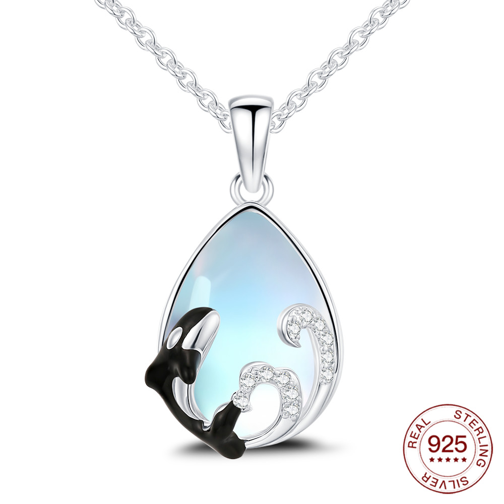 New 925 Sterling Silver Orca Waves Moonstone Necklace Fit Bracelet Diy For Women Fashion Jewelry Hot Fine Pendant Love