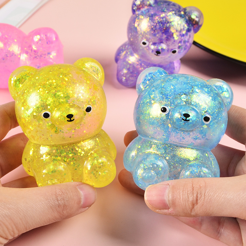 1pcs Random Glitter Gummy Bear Small Cute Animal Anti Stress Splat Decompressions Vent Squeeze Toy Bear Prop