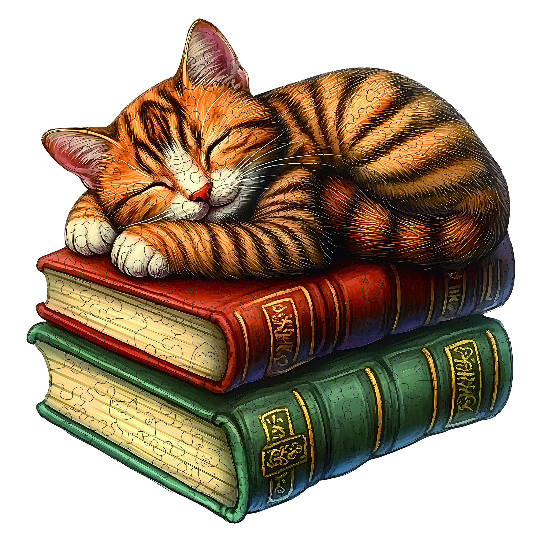 Wooden Puzzle for Adults, The Cat Sleeps on the Book Puzzles, Irregular Animal Shaped Wooden Jigsaw Puzzle, Modern Art Home Deco