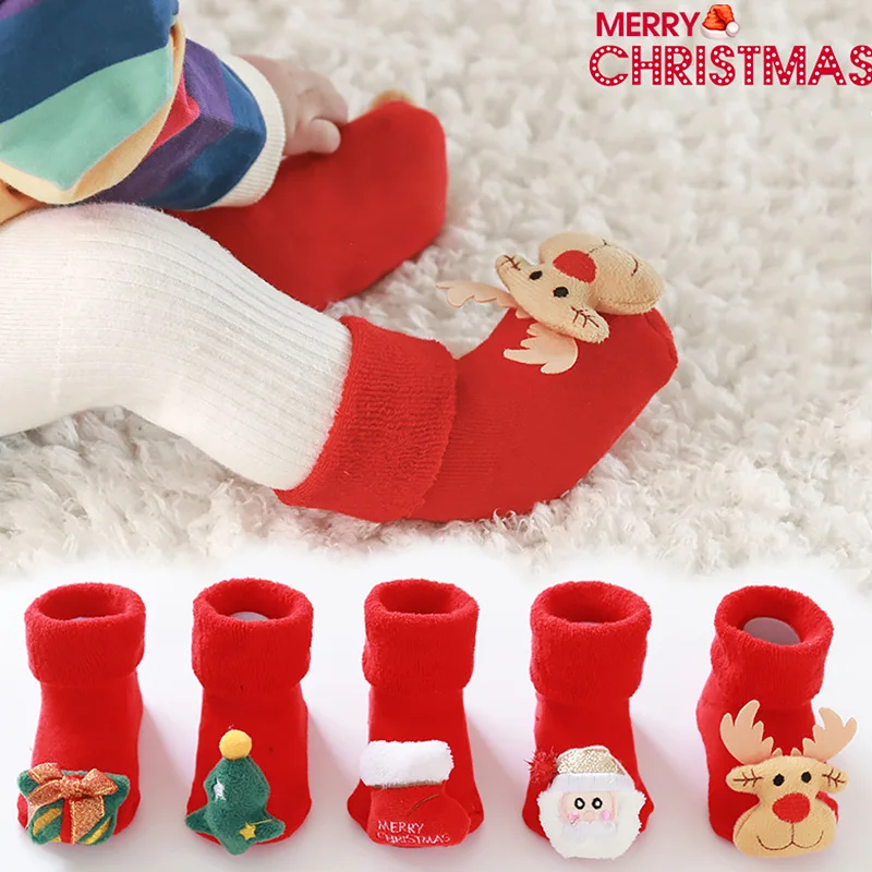 1 Pair Newborn Cotton Winter Baby Girls Boys Kids Antislip Socks Infant Santa Claus Warm Slippers Children Sock