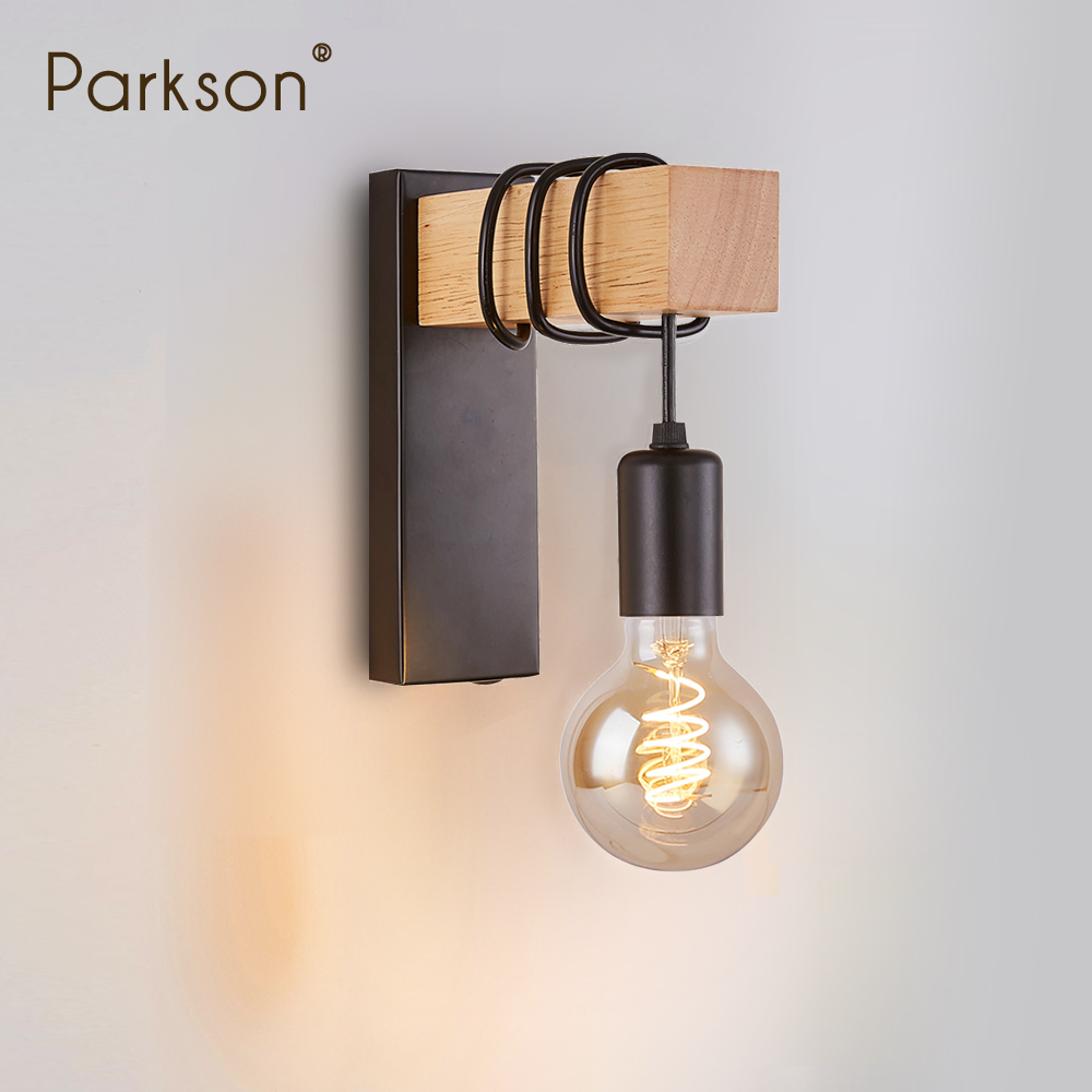 Vintage Iron Wood Wall Lamp E27 Indoor Loft Outdoor Corridor Retro Wall Lights For Home Industrial Sconce Nordic Bedside Lamp