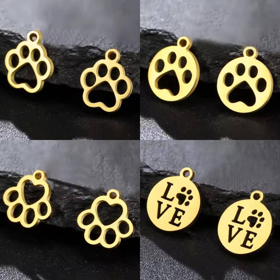 Cazador Stainless Steel Dog Cat Paw Footprint Charms for DIY Jewelry Making Cute Animal Pendant for Bracelet Earrings Necklace pen gpt