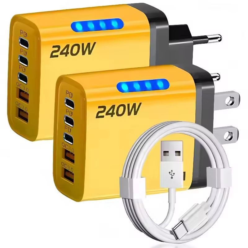 Fast Charger 240W 5 Port GaN USB C PD QC3.0 for iPhone 16 17 Pro Laptop Tablet Multi-Device Fast Charging