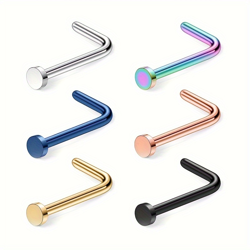 2pcs L-Shaped Nose Studs 2mm Flat Top 7mm Stainless Steel Rod Piercing Jewelry Simple Style Stainless Steel Nose Rings
