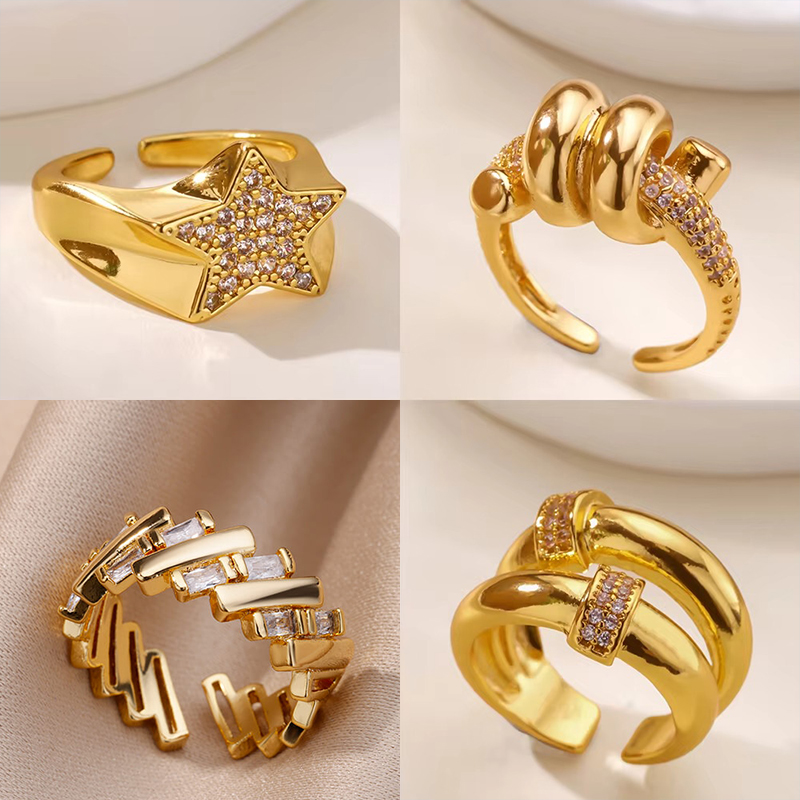 Zircon Star Knot Rings For Women Gold Color Stainless Steel Geometric Adjustable Finger Rings Wedding Couple Jewelry s
