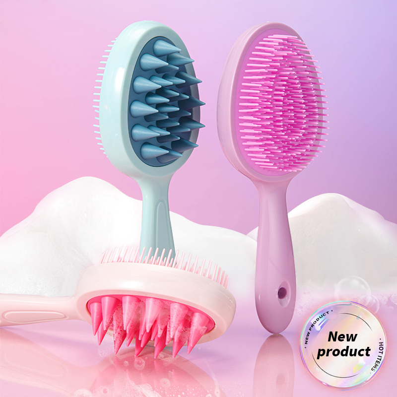 1pcs Handle Hair Scalp Massager Shampoo Brush Double-sided Cleaning Long Hair Detangling Wet Dry Washing Brush