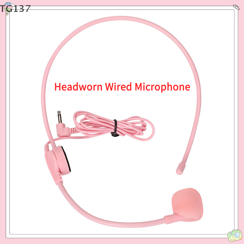1Pcs 3.5MM Pink Headworn Wired Microphone Headset Voice Amplifier Speaker Clear Sound Mic For Conference Guide Speech Teacher
