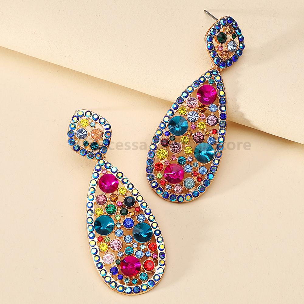 Teardrop Multicolor Crystal Female Elegant Glamorous Decor Dangle Earrings For Women Trend Luxury Design Wedding Party Jewelry