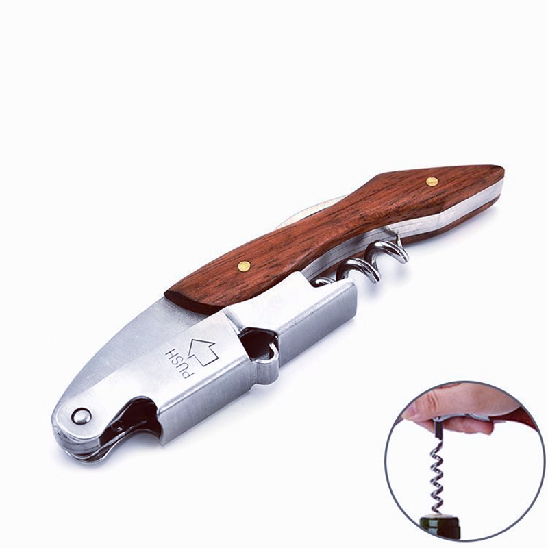 Stainless Steel Red Opener Wood Handle With Leather Professional Multifunction Portable Screw Corkscrew Kitchen Bar Tools