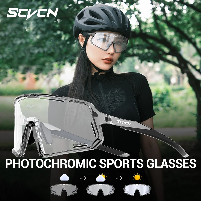 SCVCN Photochromic Cycling Sunglasses Wide Vision MTB Road Bike Cycling Glasses Men Women UV400 Outdoors Sport Eyewear Driving