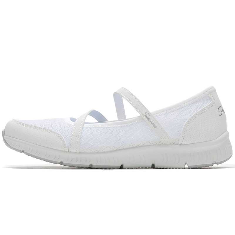Skechers Women's Shoes Mesh Breathable Comfortable Lightweight Retro Single Shoes Women's Ballet Flat Mary Jane Shoes 100354-Wht