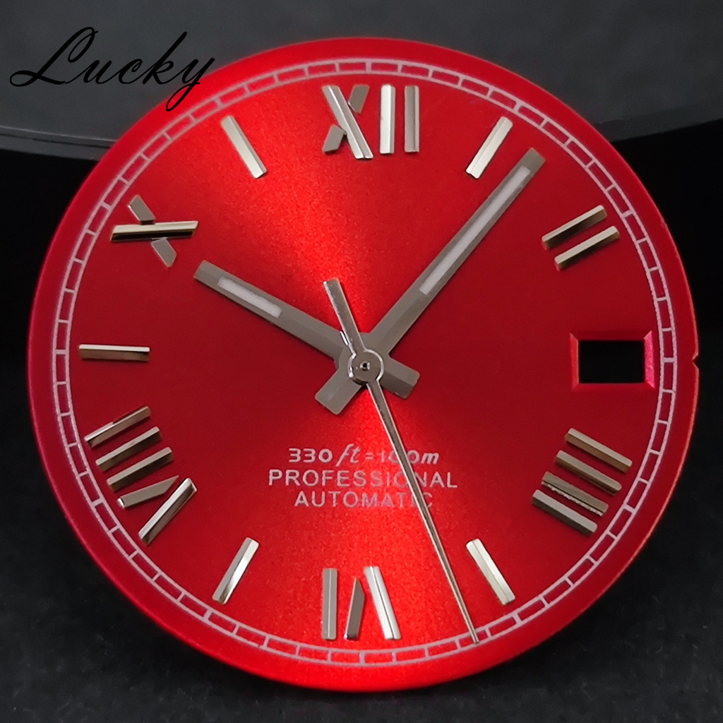 28.5MM Sunburst Silver Arabic Watch Dial Arabic Numeral Watch Faces With NH35 Watch Hands Fit NH35 NH36 4R 7S Movement
